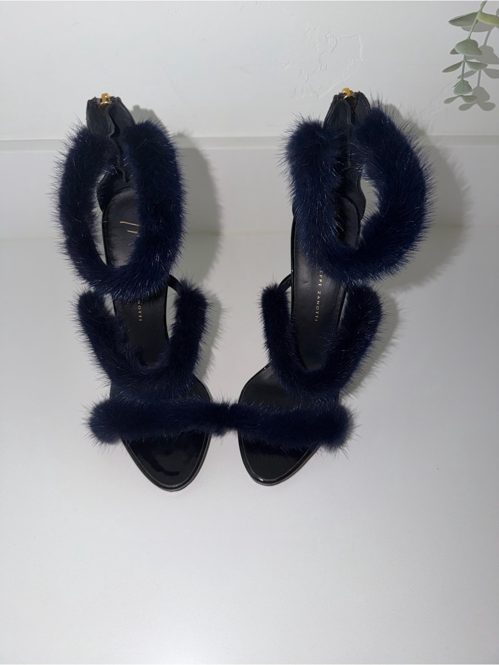 Giuseppe Zanotti Navy Mink fur Strappy High Heels - Women - Picture 2 of 5